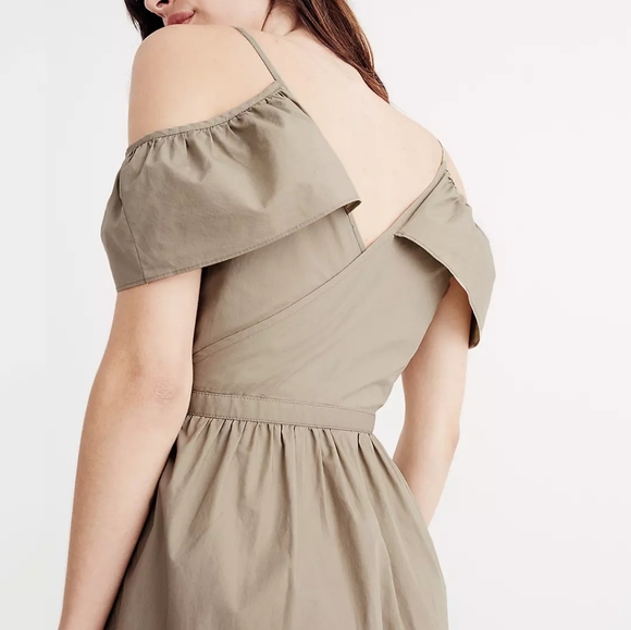 Madewell Khaki Cold-Shoulder Ruffle Dress ( - Picture 3 of 10